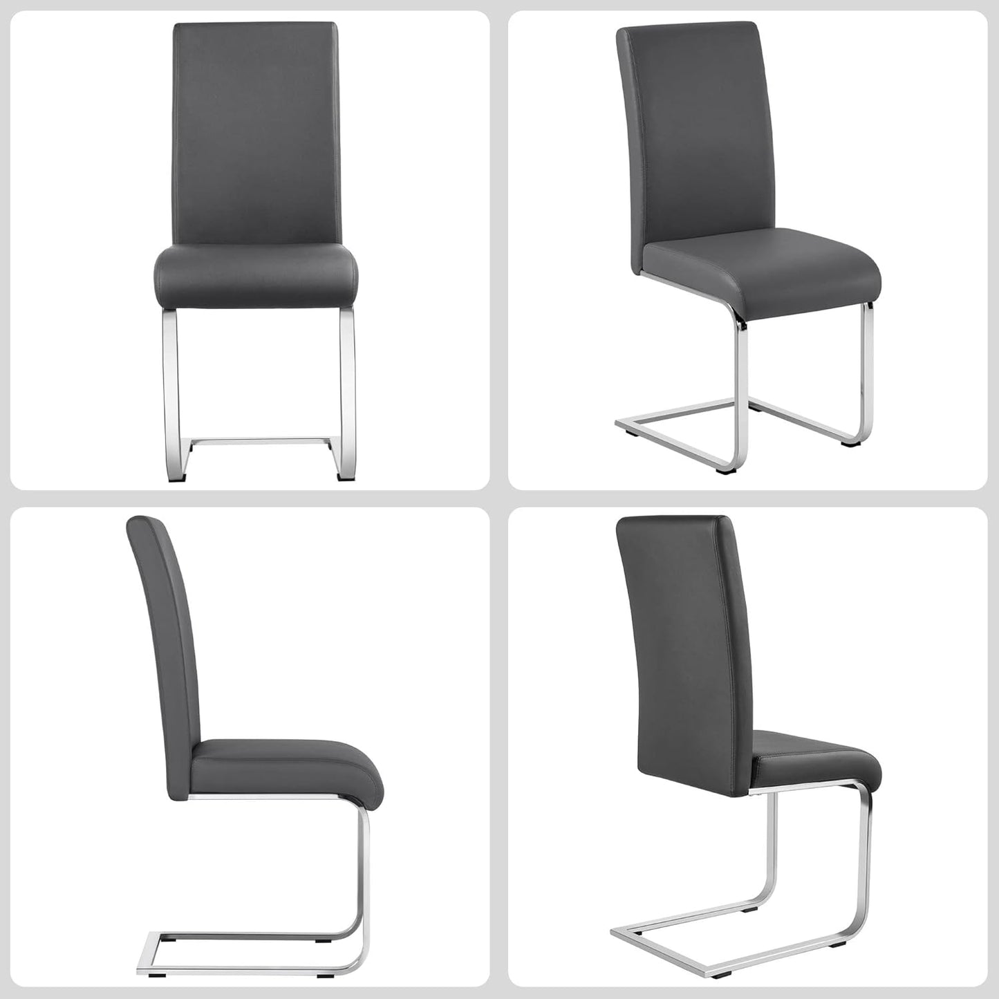Yaheetech Dining Chairs Set of 6 Modern Faux Leather Upholstered Dining Room Chairs with High Back and Metal Chrome Legs for Kitchen/Living Room/Restaurant, Dark Gray