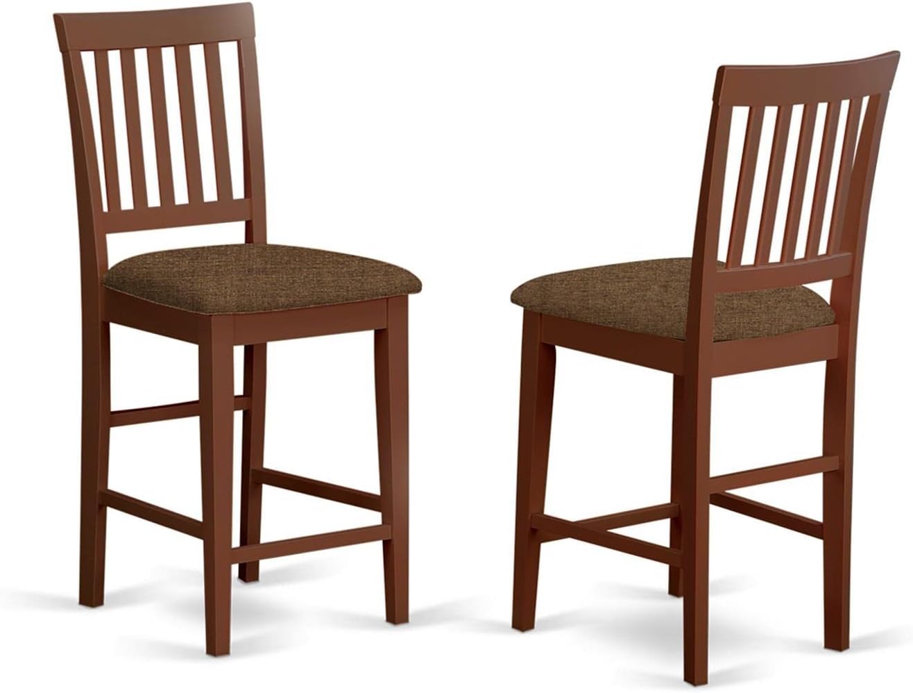East West Furniture EDVN5-MAH-C 5 Piece Counter Height Dining Table Set Includes a Round Wooden Table with Pedestal and 4 Linen Fabric Upholstered Chairs, 30x30 Inch, Mahogany