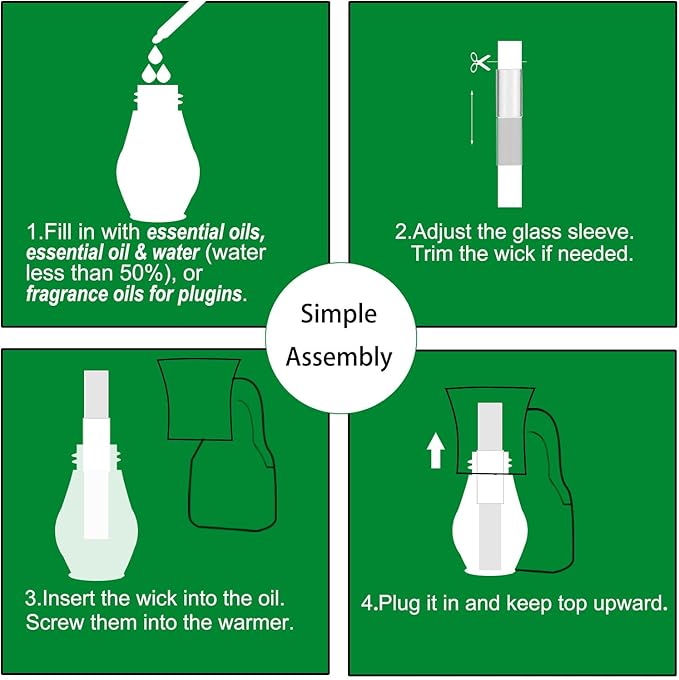 Refillable Plug in Oil Diffuser, 1 Pack Blank for DIY Air Freshener Home Scent, Work with Aromatherapy Essential Oil, EO+Water, Fragrance Refill for Plugins (Polarized Plug + Glass + Wick)