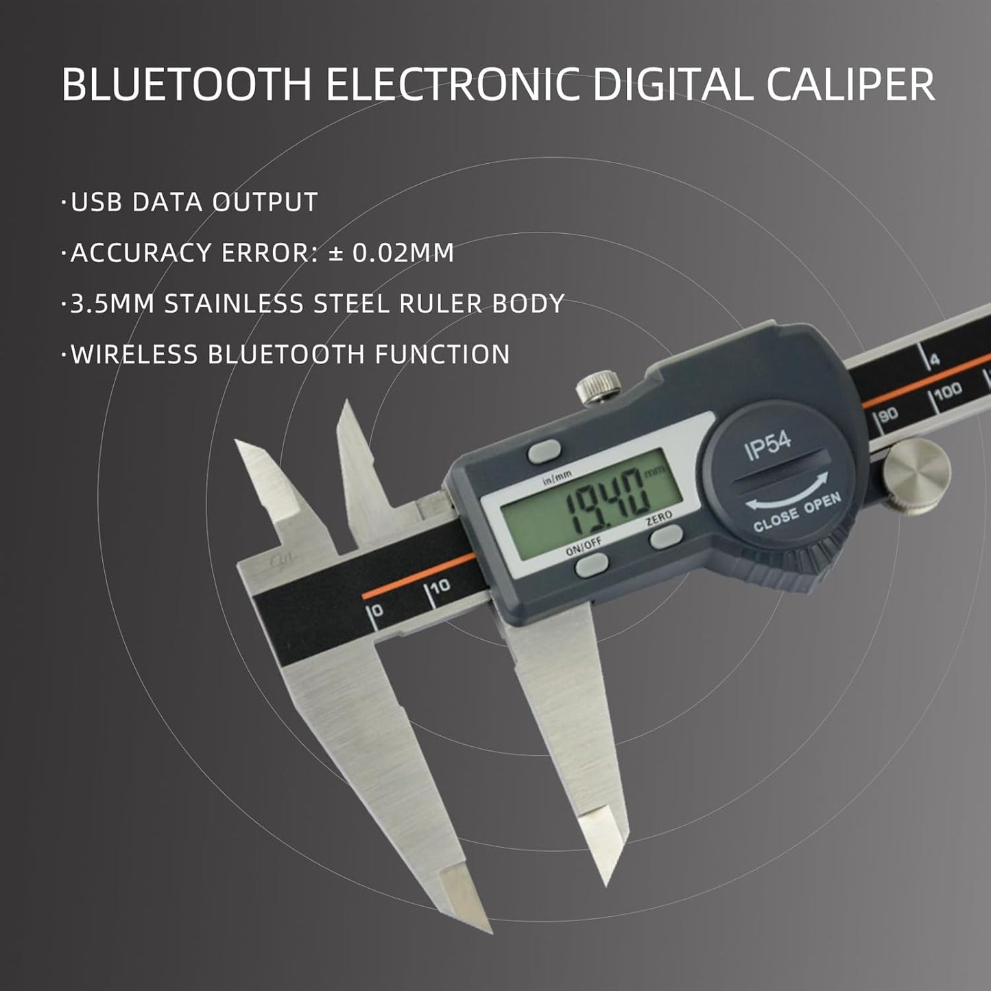 AICEY Digital Caliper Measuring Tool, IP54 Waterproof Stainless Steel Electronic Caliper with Large LCD Display Digital Micrometer, Available in, 8in/200mm,（ACE-KC20