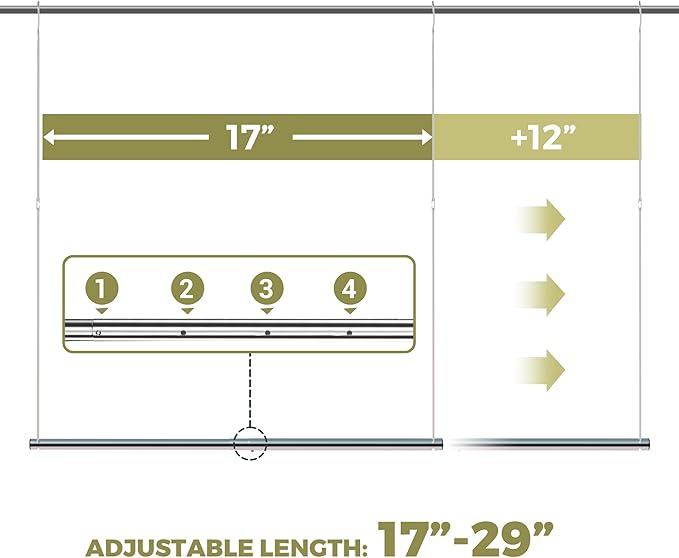 Hanging Closet Rod, 17-29In Adjustable Width and Up to 37In Height Adjustable Closet Rod Extender, Double Closet Rods Hanging Bar, Space-Saving Tension Hanging Organizer, Chrome, 2 Pack