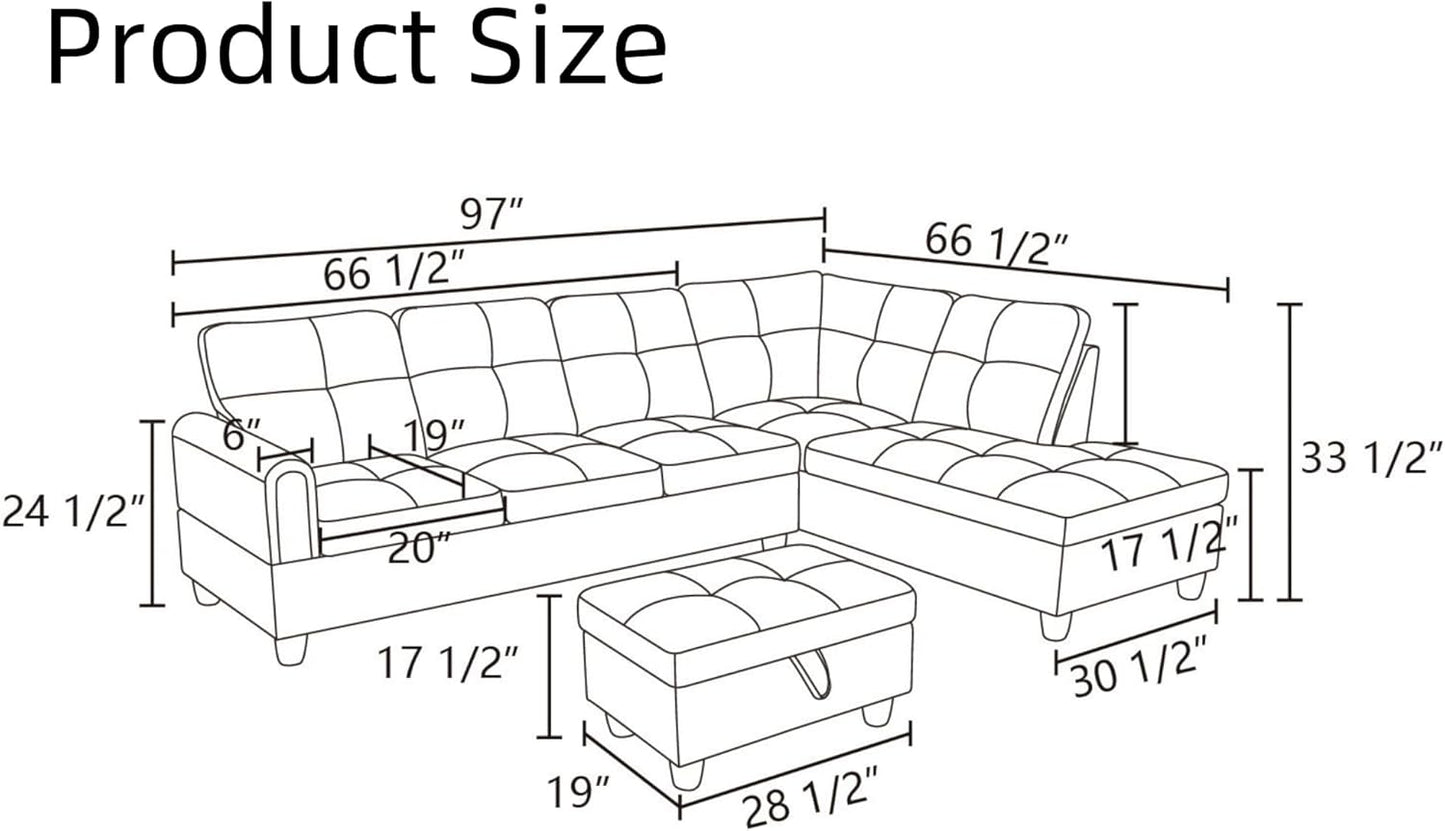 Convertible Leather Sectional Couch, Modern L Shaped Couch with Storage, Large Modular 5-Seat Sectional Sofa with Ottomans for Living Room and Office, Dark Blue-Violet
