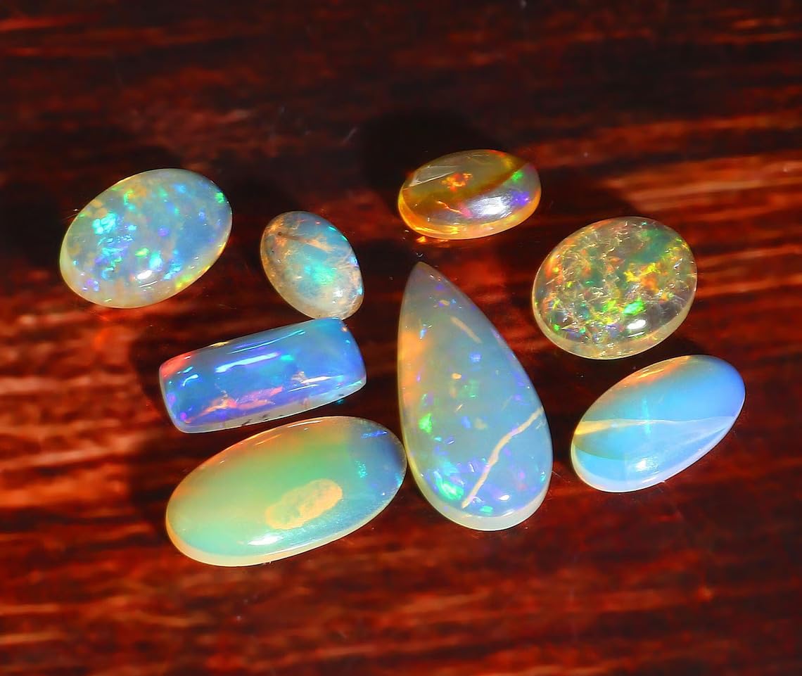 Natural 2 Cts Calibrated AAAA+ Ethiopian Opal Gemstones Cabochons Lot 4-6 MM Multi Fire Welo Opal Stones for Jewelry Making Supplies Healing Crystals Gems Loose Gemstones 7-10 Pcs