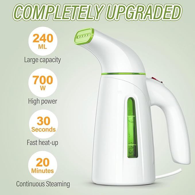 OGHom Steamer for Clothes,Portable Handheld Travel Steamer,300ml Large Capacity,700W,30 Second Fast Heat Up Garment Steamer (Light Green)