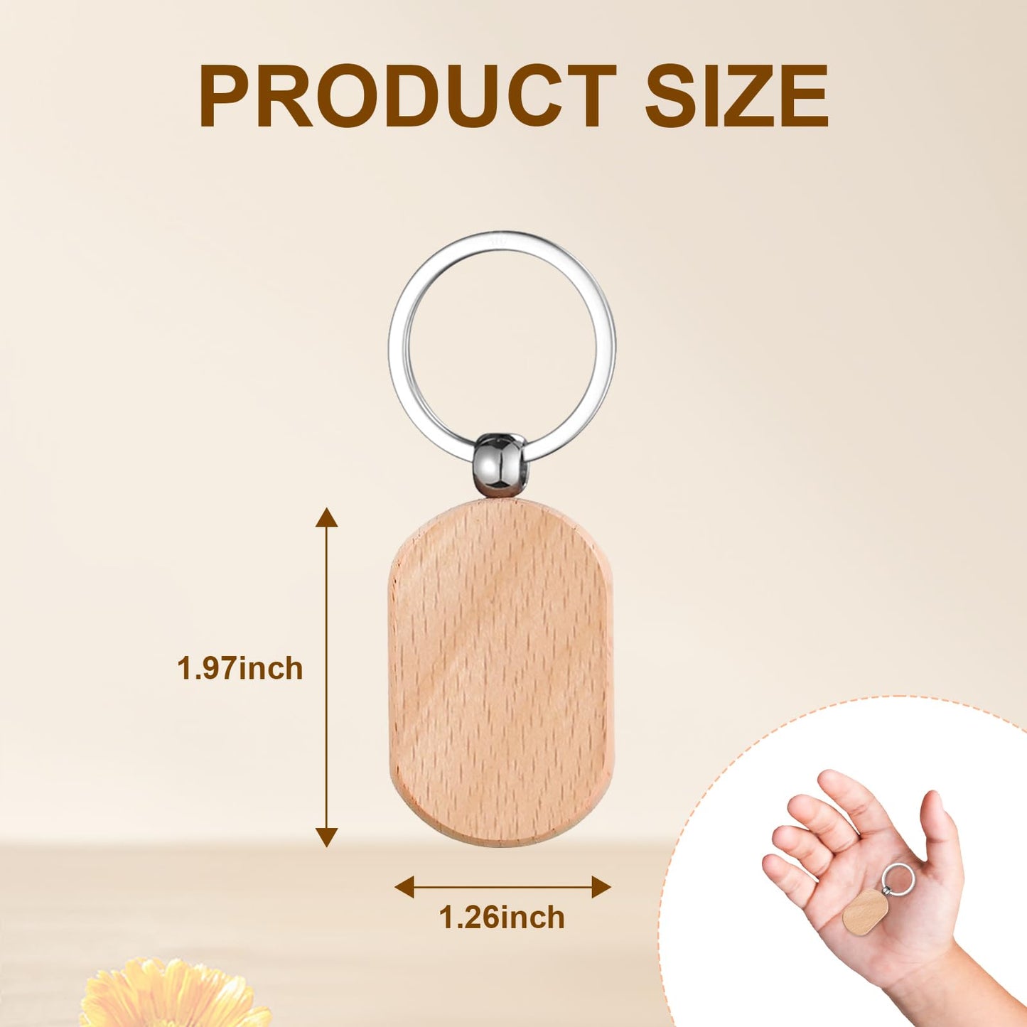 Voittozege 100 Pcs Wooden Keychain Blanks Wood Key Chain Bulk Rounded Square Wooden Blank Keychains Unfinished Blanks Wood Keychains Blank Wooden Key Tag for DIY Gift Craft Supplies