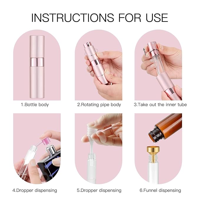 Tekson 8ml Travel Perfume Atomizer Refillable, Mini Cologne Spray Bottle Empty, Small Aftershave Portable Sprayer for Liquid Dispenser (Black&Grey)