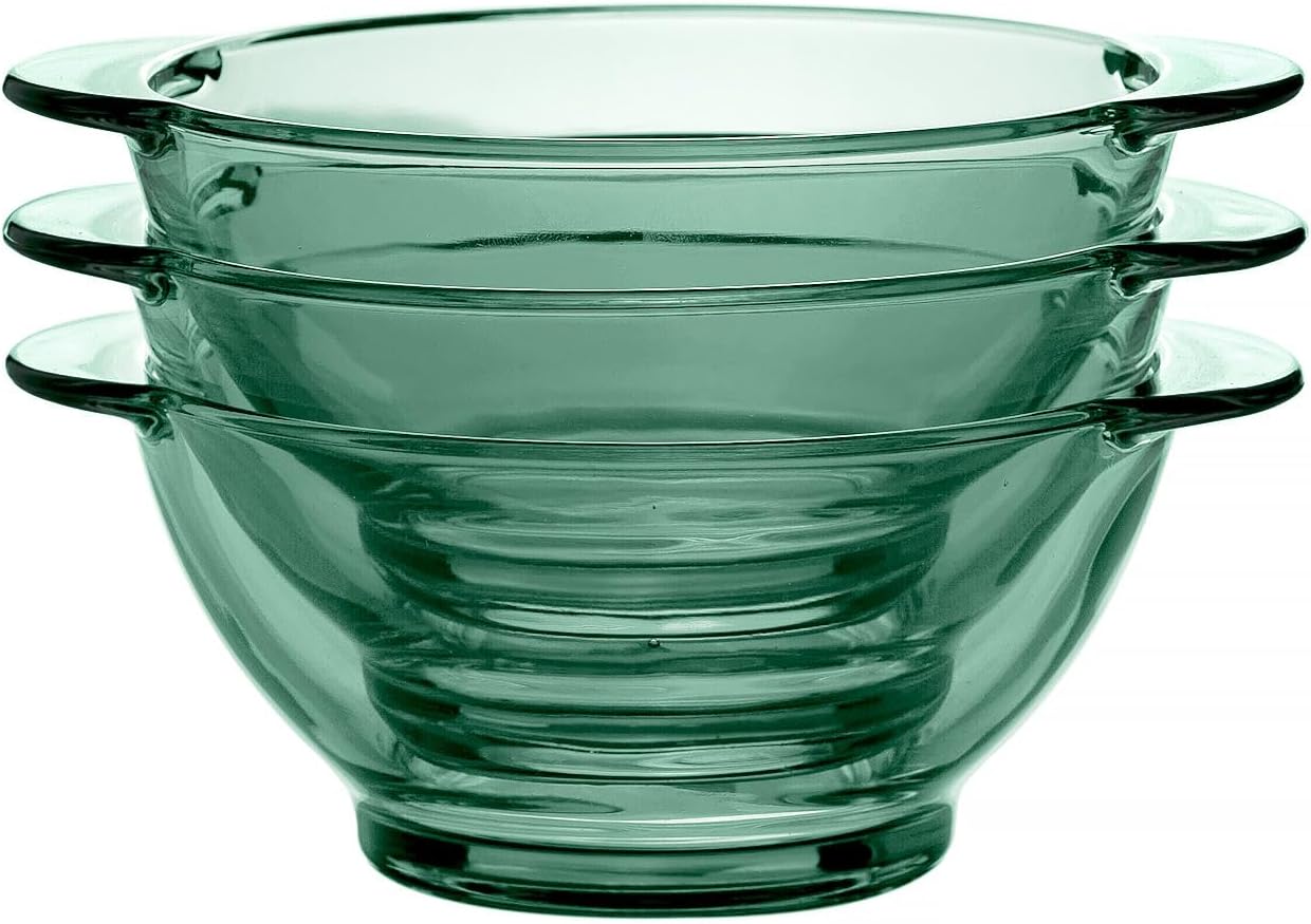 STP GOODS Glass Soup and Salad Bowl with Handles, Cobalt Transparent Glass Eating Plates, Circular Dinnerware for Salad, Bread, Dinner (Green 4 pcs)