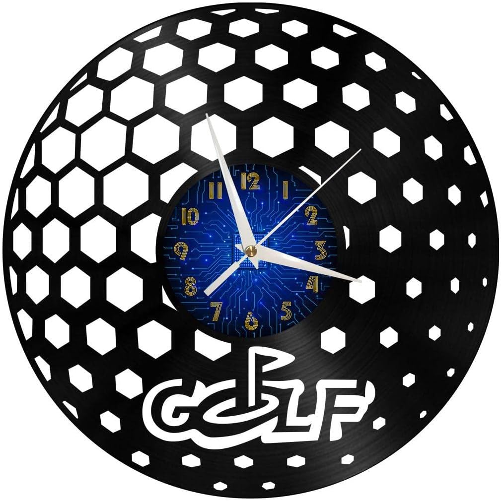 Generic Golf Club 2 12 Inch Vinyl Record Wall Clock - Silent, Creative, and Unique Clock for Living Room, Entryway, or Bedroom Decor Idea(12 inchs B with LED), Blue