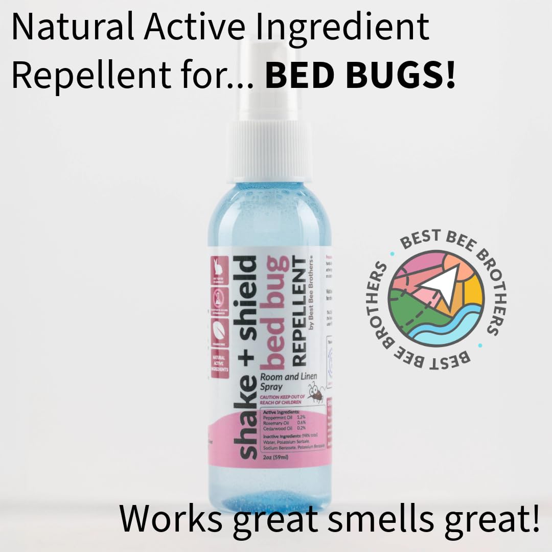 Best Bee Brothers Shake + Shield Room & Linen Bed Bug Spray – Non-Greasy Bug Spray Made with Plant-Based Ingredients, 8 Oz. + 2 Oz.