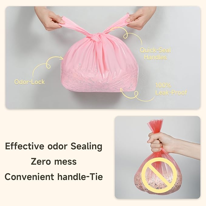 Odor-Sealing Dog Poop Bags with Handles 100 Count Pet Waste Bags, Large Capacity & Unscented Poop Bags for Dogs or Cat Litter, Conceals Smell & Mess (White)