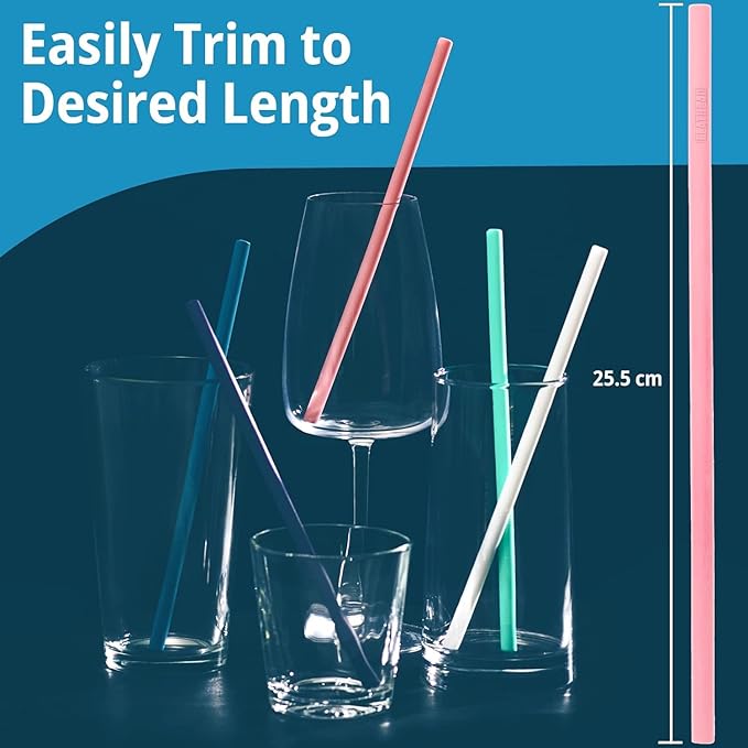 10 Reusable Silicone Drinking Straws + Cleaning Brush, 30 Ounce - 20 Ounce Tumblers Compatible, Dishwasher Safe, Extra Long Straw - Silicone Straws Reusable