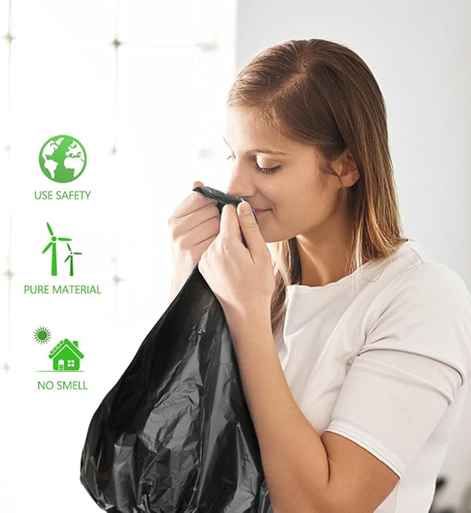 Medium Black Trash Bags 8 Gallon 330 Counts Strong Garbage Bags by Teivio,Waste Basket Trash Bags,Bathroom Trash Can Bin Liners, Plastic Bags for home office kitchen