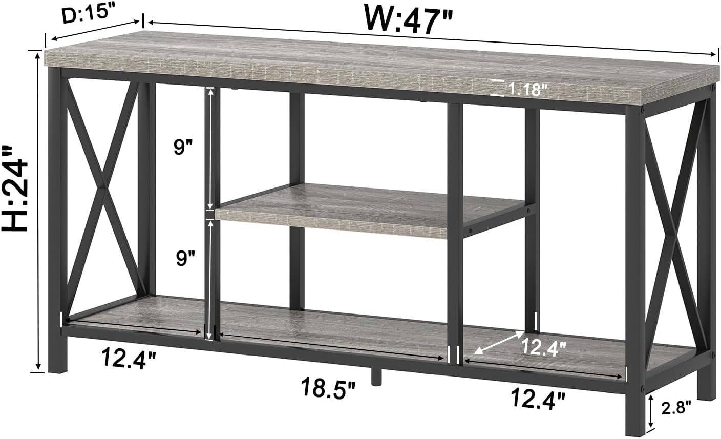 FOLUBAN Modern TV Stand for TVs up to 55 Inch, Rustic Wood Entertainment Center with Storage Shelves, Industrial Media TV Console and TV Table for Living Room Bedroom, 47 Inch Light Grey