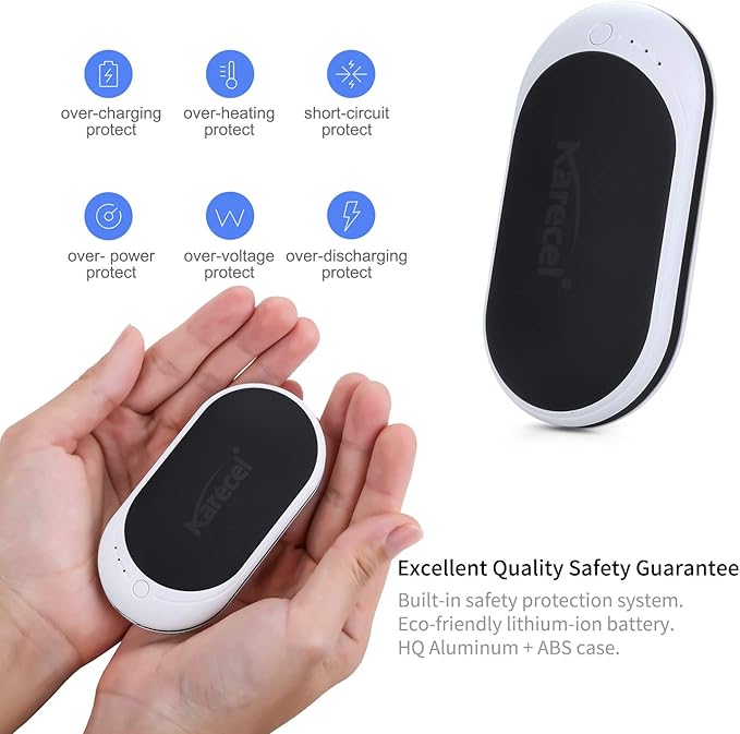 Karecel Hand Warmer Rechargeable, 5200mAh Electric Hand Warmer & Power Bank, Double-Sided Heating, USB Quick Charge, Portable Pocket Heater Handwarmer for Women Mens Gifts, Camping, Winter Sports