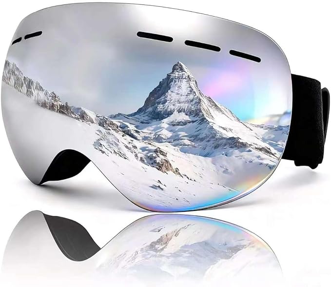 Ski Goggles - REVO Anti-Fog Lens, UV400 Protection, TPU Frame, for Men & Women (Silver & Gray Lens)