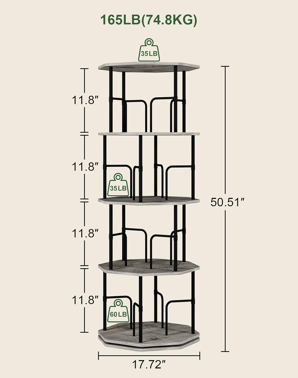 4 Tier Rotating Bookshelf, 360 Display Round Spinning Bookshelf Tower for Kids Room, Corner Shelf for Living Room, Office, Bedroom, Black