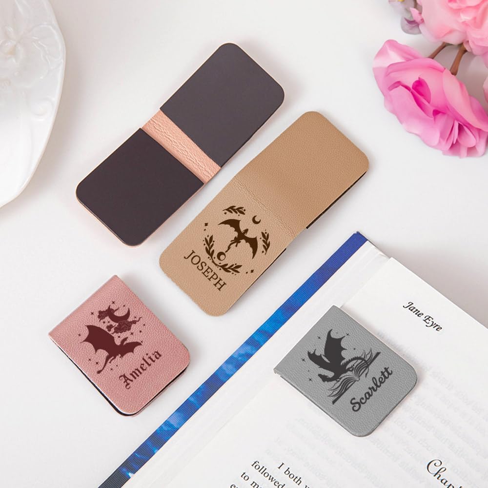 CALLIE Personalized Dragon & Floral Moon Castle Magnetic Bookmark Clip – Custom Name Reading Gifts for Book Lovers, Birthday Teacher's Day Christmas for Bookworm Gifts