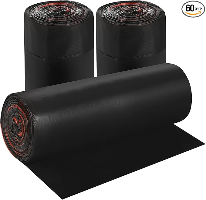 3Rolls Drawstring Small Trash Bags,4 Gallon Thicken Drawstring Small Garbage Bags for Kitchen,Bathroom,Bedroom,Home,Office Trash Cans，60 Counts (Black)