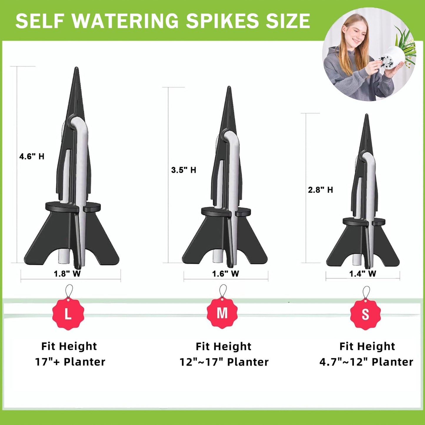 GreenShip 8 Pack Self Watering Planter Insert Watering Spikes, Watering Stakes with Wicking Rope, Plant Spikes for Indoor Outdoor Plants, Vacation Plant Watering Device for Planter Height 4.7" to 12"