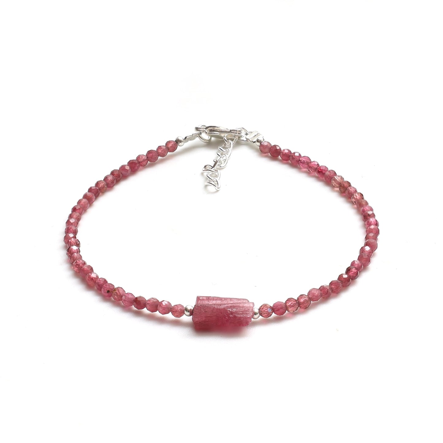 Gempires Pink Tourmaline Beads With Raw Beaded Bracelet October Birthstone Crystal Jewelry With 7 + 1 Inch Adjustable Hypoallergenic Chain