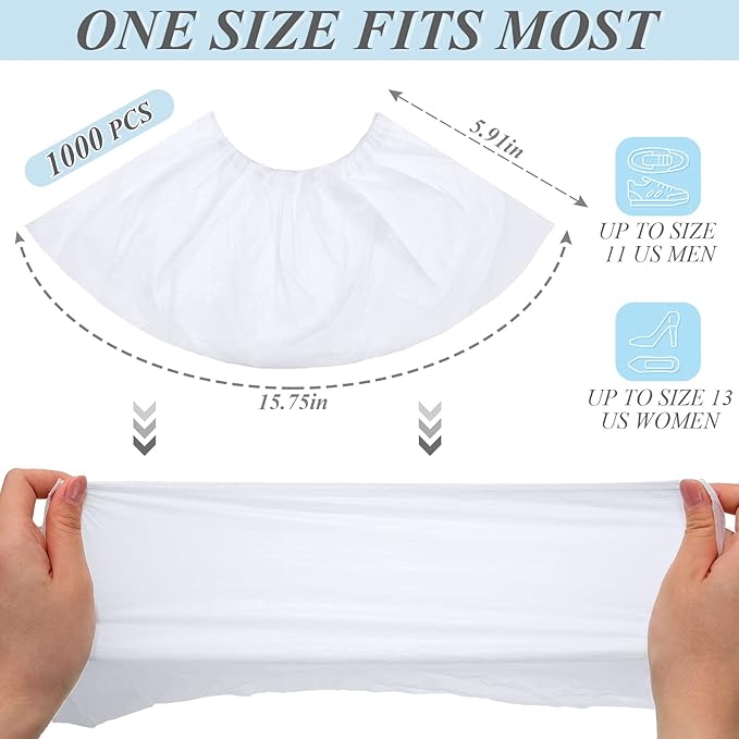 1000 Pcs Disposable Shoe Covers Boot Cover Waterproof Non Slip Shoe Protector Booties Covers for Indoor Carpet Floor Workplace Protection, One Size Fit Most(White)