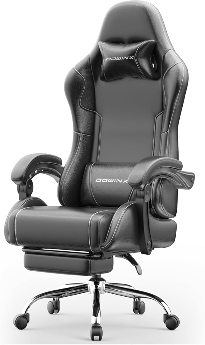Gaming Chair with Footrest & Massage Lumbar, Ergonomic Computer Chair 330lbs with Headrest Pillow for Office, Home, Streaming and Long Gaming Sessions,Dark Black