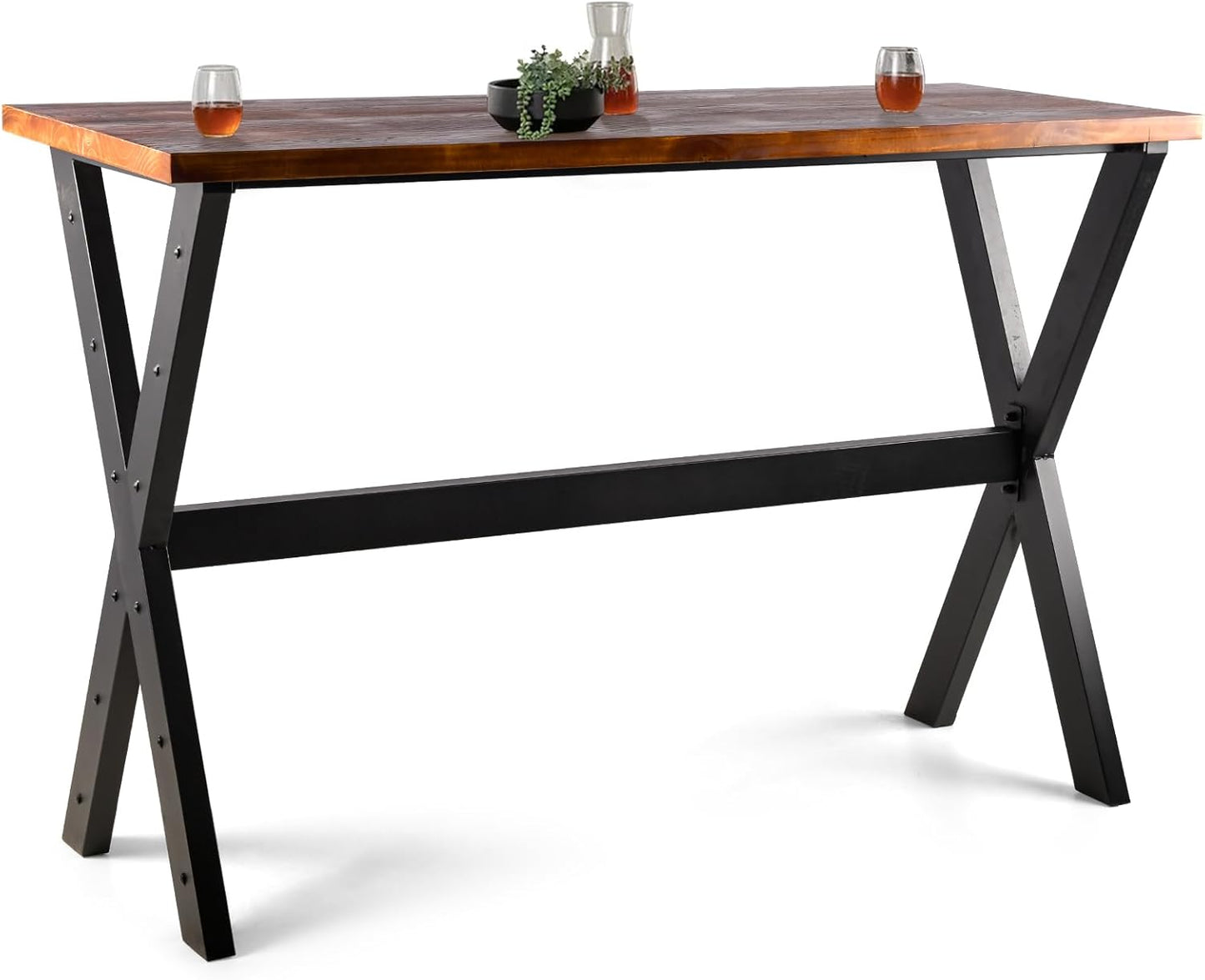 Bar Table, 47.24"L×41.33"H Bar Height Pub Table High Top Rectangular Sofa Console Table Kitchen Dining Coffee Table, for Narrow Space, Living Room, Indoor, Rustic Brown Wood, Industrial Black Metal