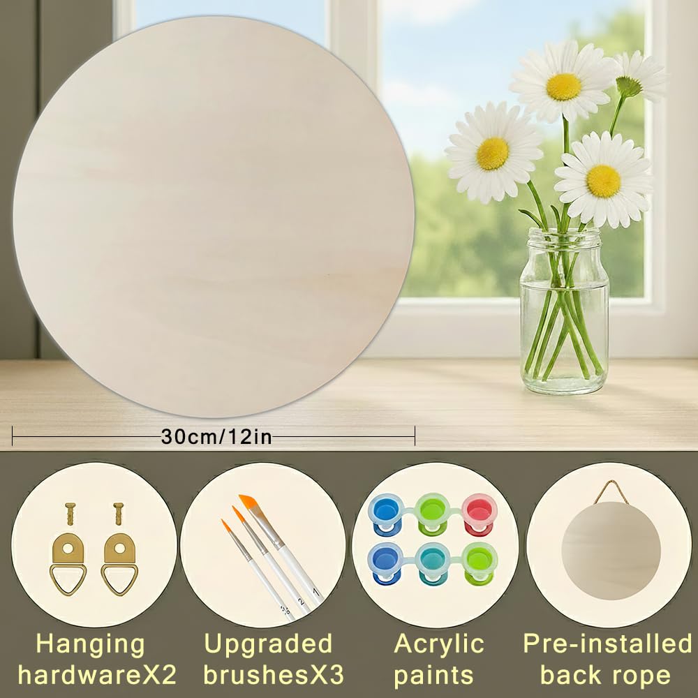 Food and Drink Paint by Numbers Kit for Adults on Wood Board – DIY Pepperoni Pizza and Drink Table Wood Craft Painting Kit, 12 in Round, Acrylic Paint Set, Beginner-Friendly, Relaxing Home Decor Gift