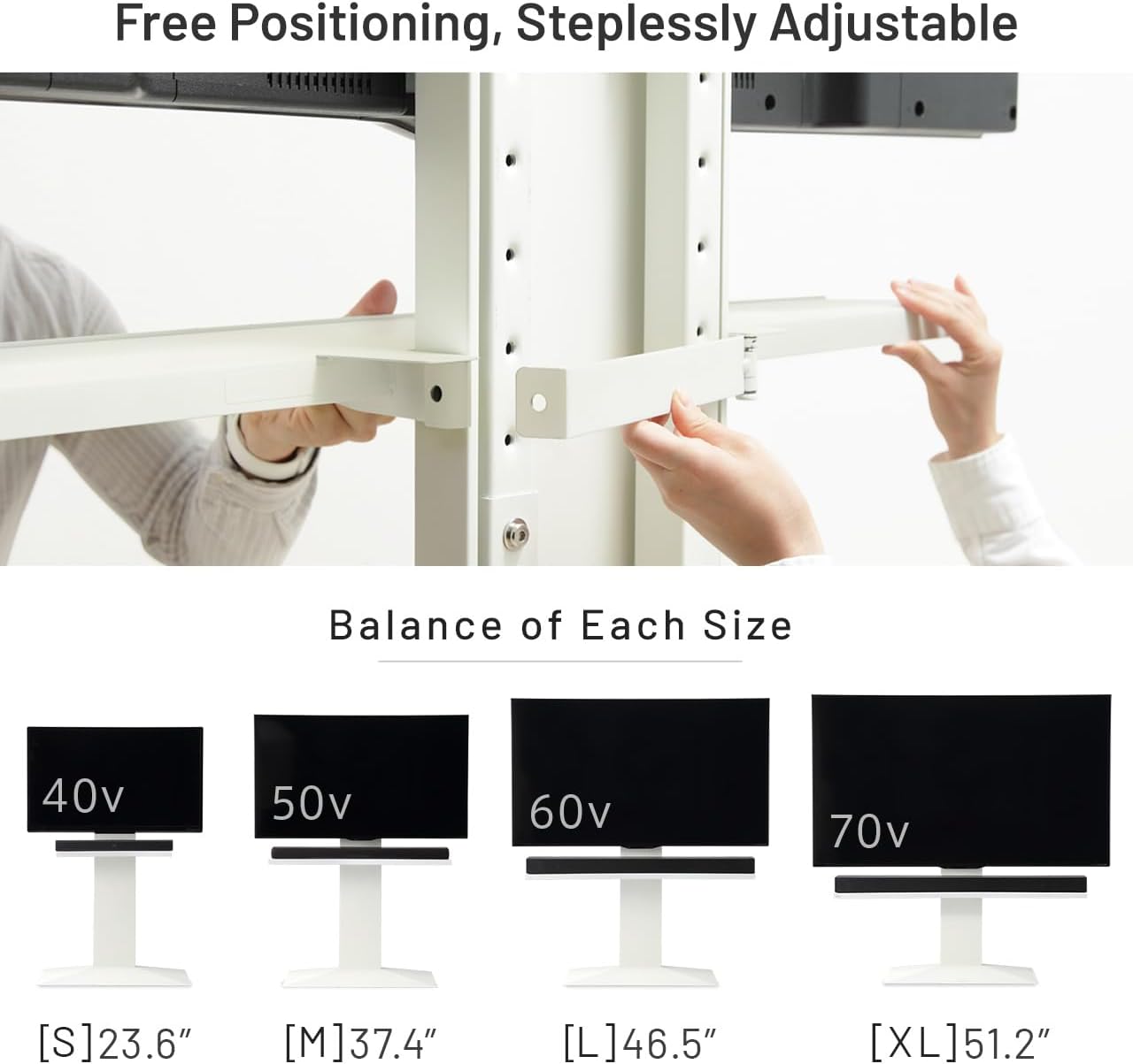 V3 High Type TV Stand w/Multi-Device Holder and Soundbar Shelf M White Set | Sleek Japanese 32-80 Inch Universal Wall-Side TV Stand Adjustable Mount, No Drill | Sleek Soundbar Shelf | White Oak