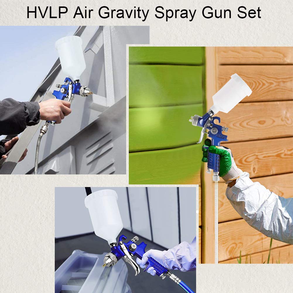 2-Sprayer HVLP Air Gravity Spray paint Gun,1.0mm 150ml & 1.4mm 600ml Auto Gravity Feed Painting with Locking Air Pressure Regulator Gauge Air Spray Nozzle Gun for Cake Decoration,Model Making