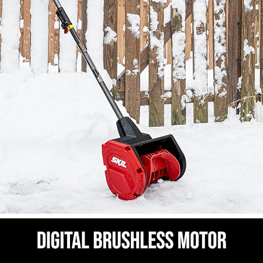 SKIL PWR CORE 40 Brushless 40V 12 in. Power Head Snow Shovel Kit, 20'ft Throwing Distance, Includes 4.0Ah Battery and Charger - PSS1200C-10, Red