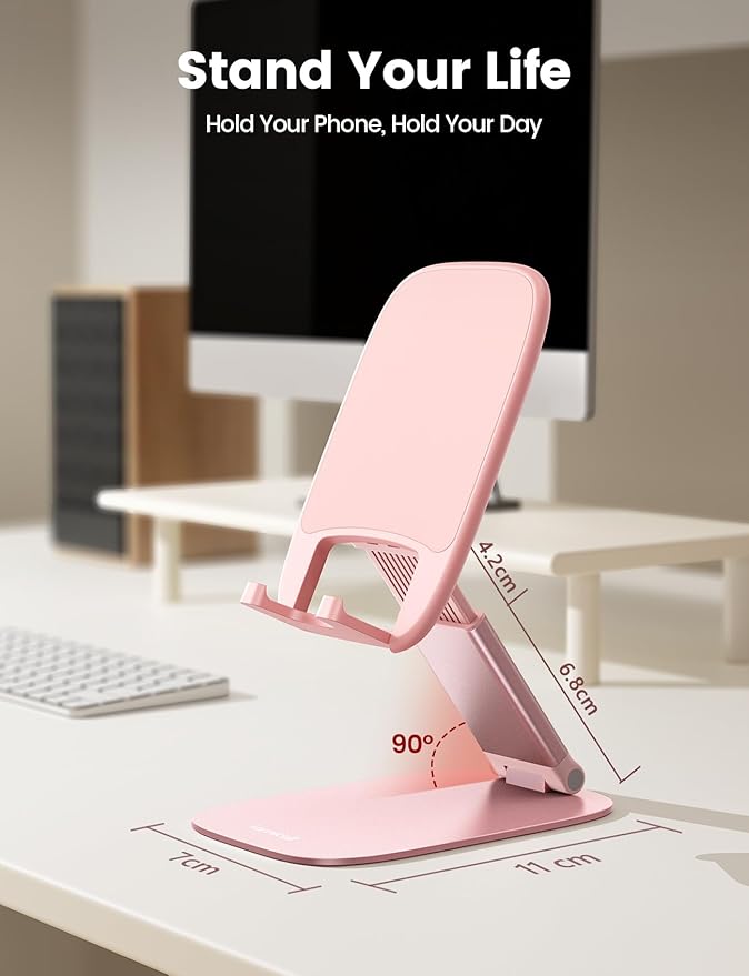 Lamicall Ultra-Thin Pink Phone Holder - Valentines Day Decorations, Gifts for Valentine, Rose Gold Pink Cell Phone Holder, Office Decor for Women, for iPhone, 4-8'' Phone