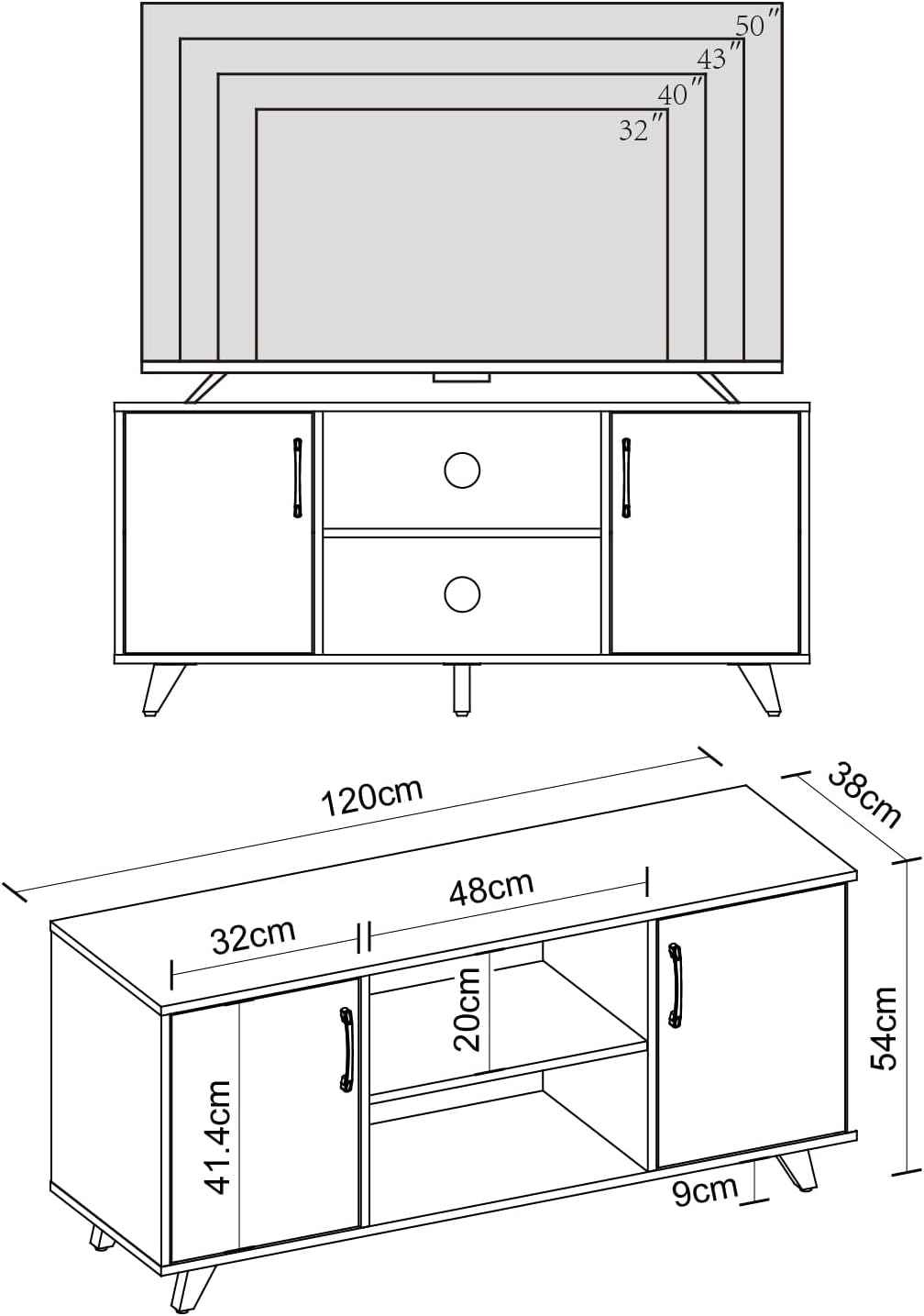 Panana TV Stand for TV up to 50 Inches, 2 Doors Entertainment Center with Open Shelves Storage, TV Console Unit for Living Room Bedroom (White)