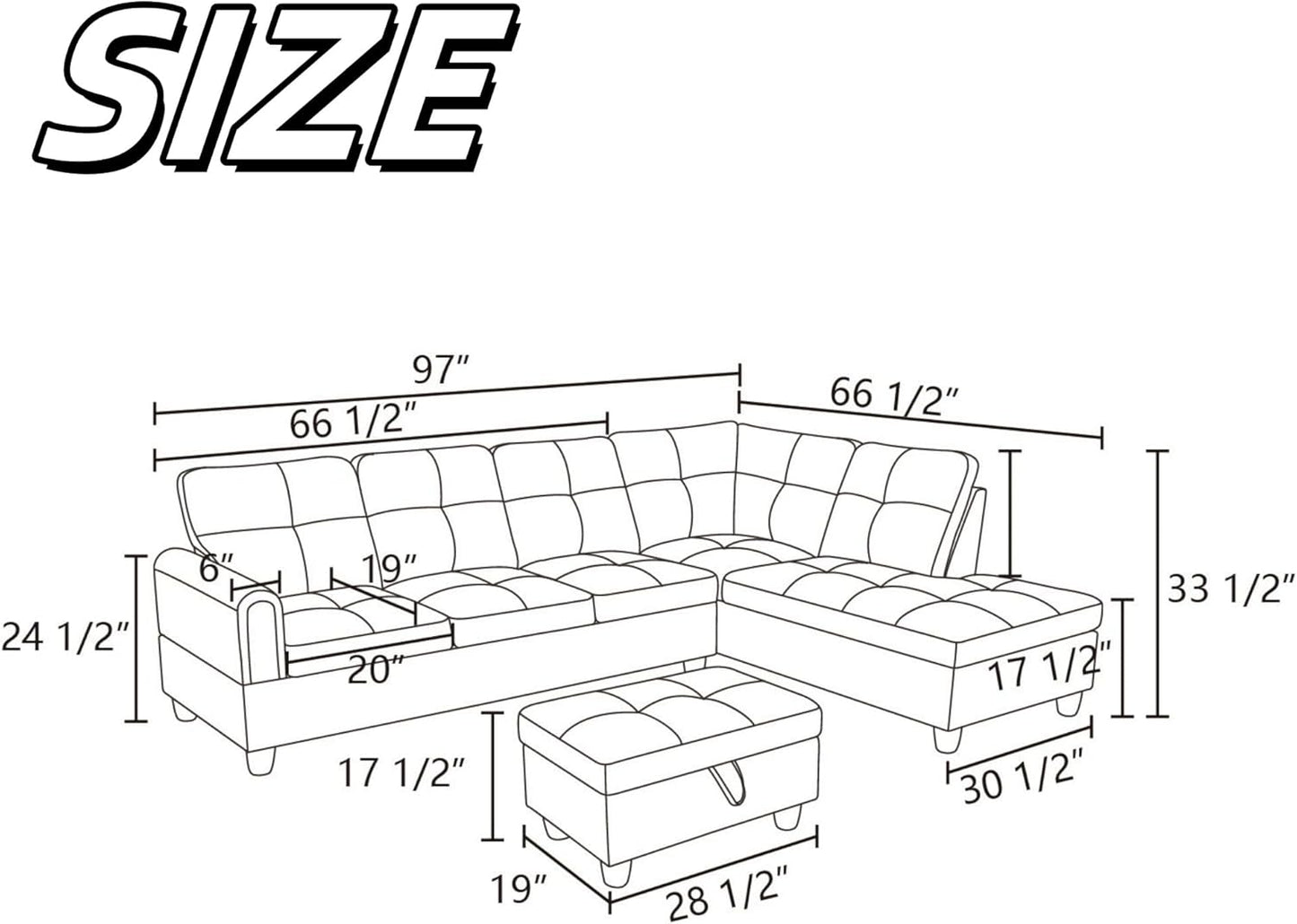 NAYSAYE Sectional Couch with Ottoman Storage, L Shaped Couch Sofa Furniture Sets, Modern Comfy Modular Comfy Sofa for Living Room Bedroom, Office and Apartment, Blue