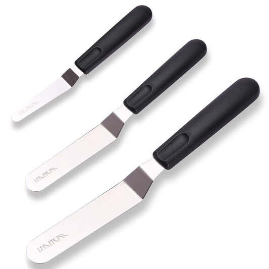Cake Icing Spatulas with Non-Slip Handle 4 6 Inch Small Offset Palette Knife for icing smoother, Flat Pallet Knives for Baking or Frosting, Stainless Steel Cake Decorating Spatulas Angled Spatula