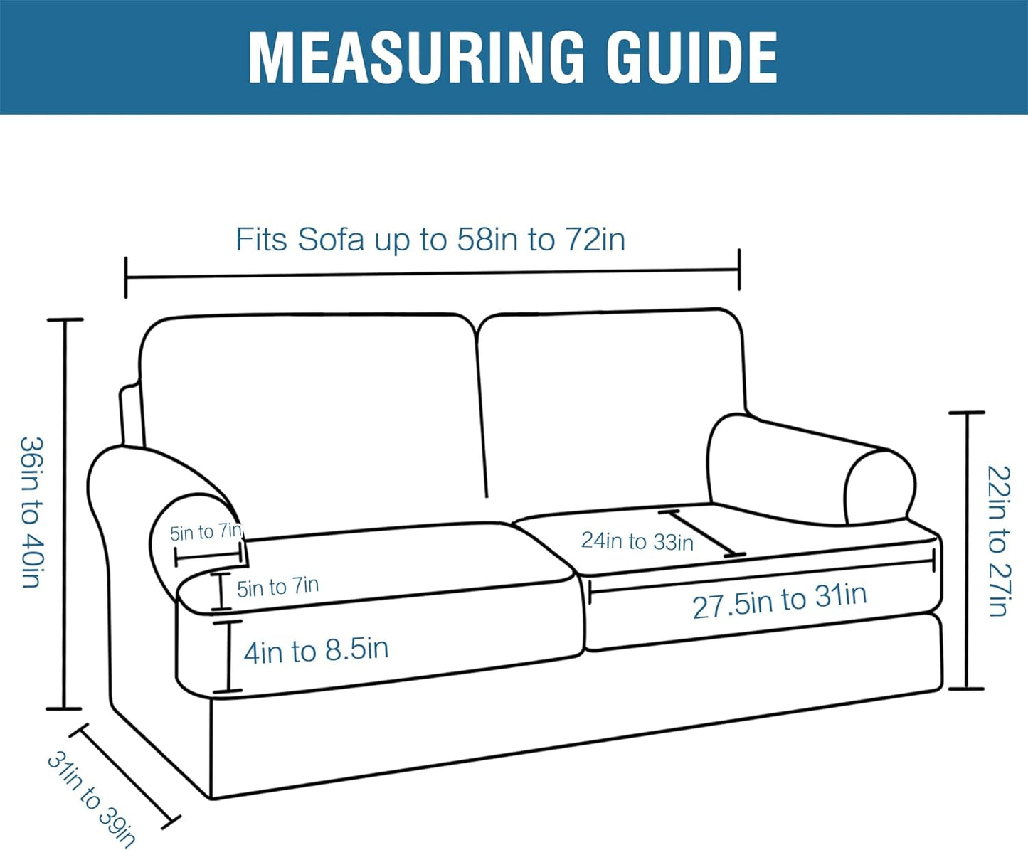 H.VERSAILTEX Sofa Cover 3 Piece T Cushion Loveseat Slipcovers Thick Velvet Couch Cover Furniture Protector Stretch T Cushion Sofa Covers for 2 Cushion Couch with 2 T Cushion Covers Washable, Taupe