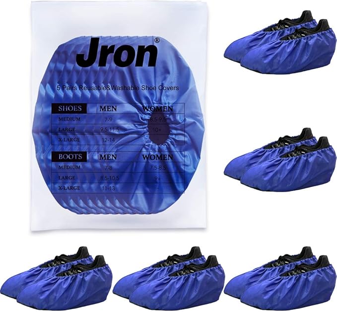 Jron 5 Pairs Premium Reusable Washable Shoe Cover Boot Covers for Contractors (5 Pairs | 9.5-11 For Shoes/US 8.5-10.5 For Boots, Blue)