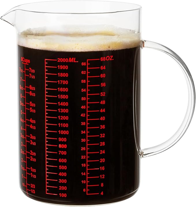 Glass Measuring Cup-[Insulated handle | V-Shaped Spout]-Made of High Borosilicate Glass Measuring Cup for Kitchen or Restaurant, Easy to Read, 2000 ML (64 Oz, 8 Cup)