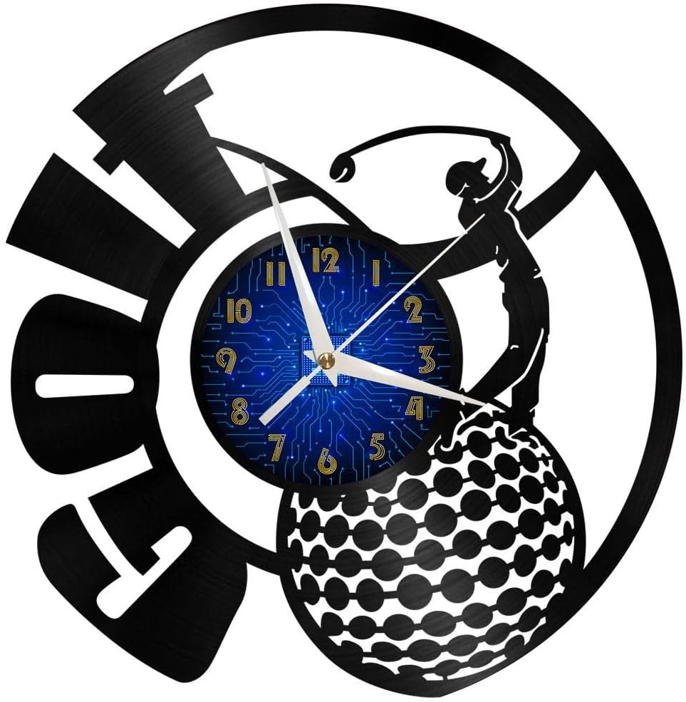 Generic Golf Club 12 Inch Vinyl Record Wall Clock - Silent, Creative, and Unique Clock for Living Room, Entryway, or Bedroom Decor Idea(12 inchs B with LED), Blue