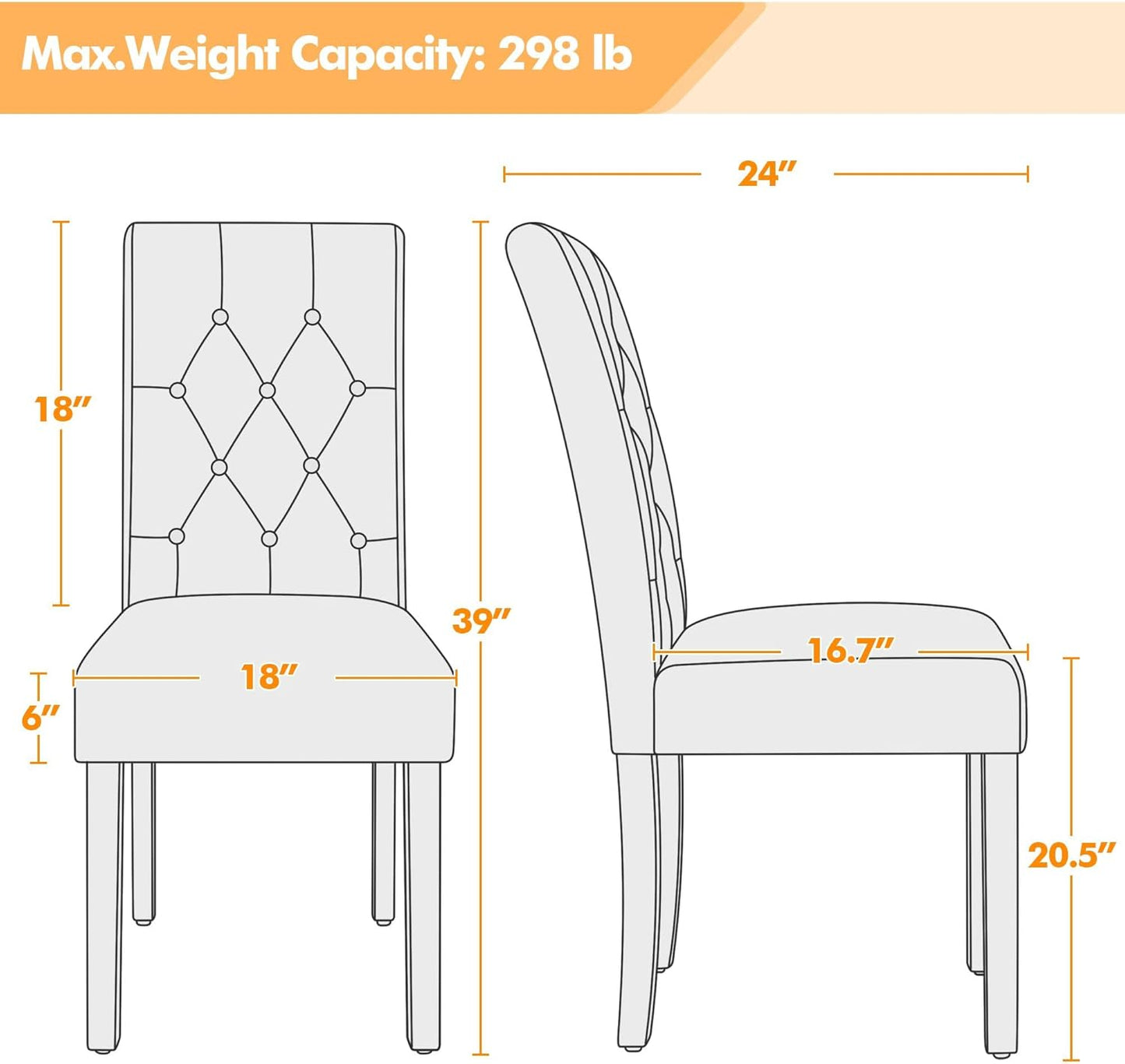 Yaheetech Dining Chairs Set of 2 Modern Style Faux Leather Dining Room Chairs with Solid Wood Legs and Button Tufted Padded for Home Kitchen, Retro Brown