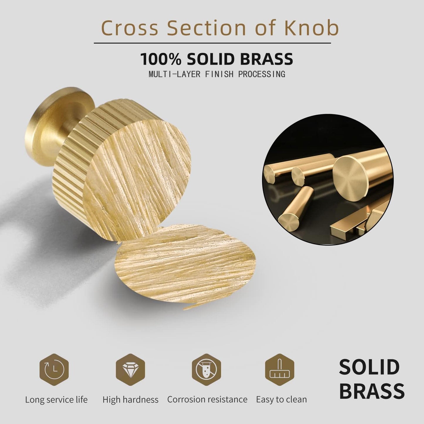 SALISENG- 5 Pack Solid Brass Kitchen Cabinet Knobs,Matt Gold Drawer Pulls, 1-1/10 Inch 28mm Diameter, Modern Furniture Handles for Cupboard Wardrobe (BOURGUE)