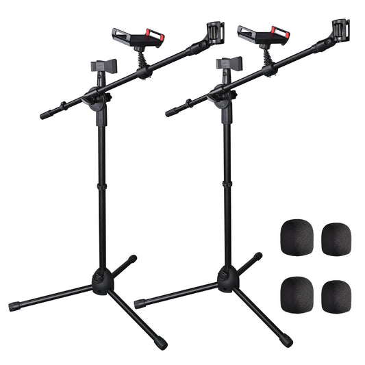 Aw 2 Pack Microphone Boom Arm Stand Adjustable Tripod W/Phone Holder Dual Mic Clip