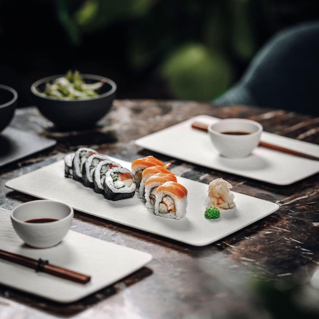 Villeroy & Boch Manufacture Rock Blanc Rectangular Serving Platter White for Meat, Fish and Vegetables, Premium Porcelain