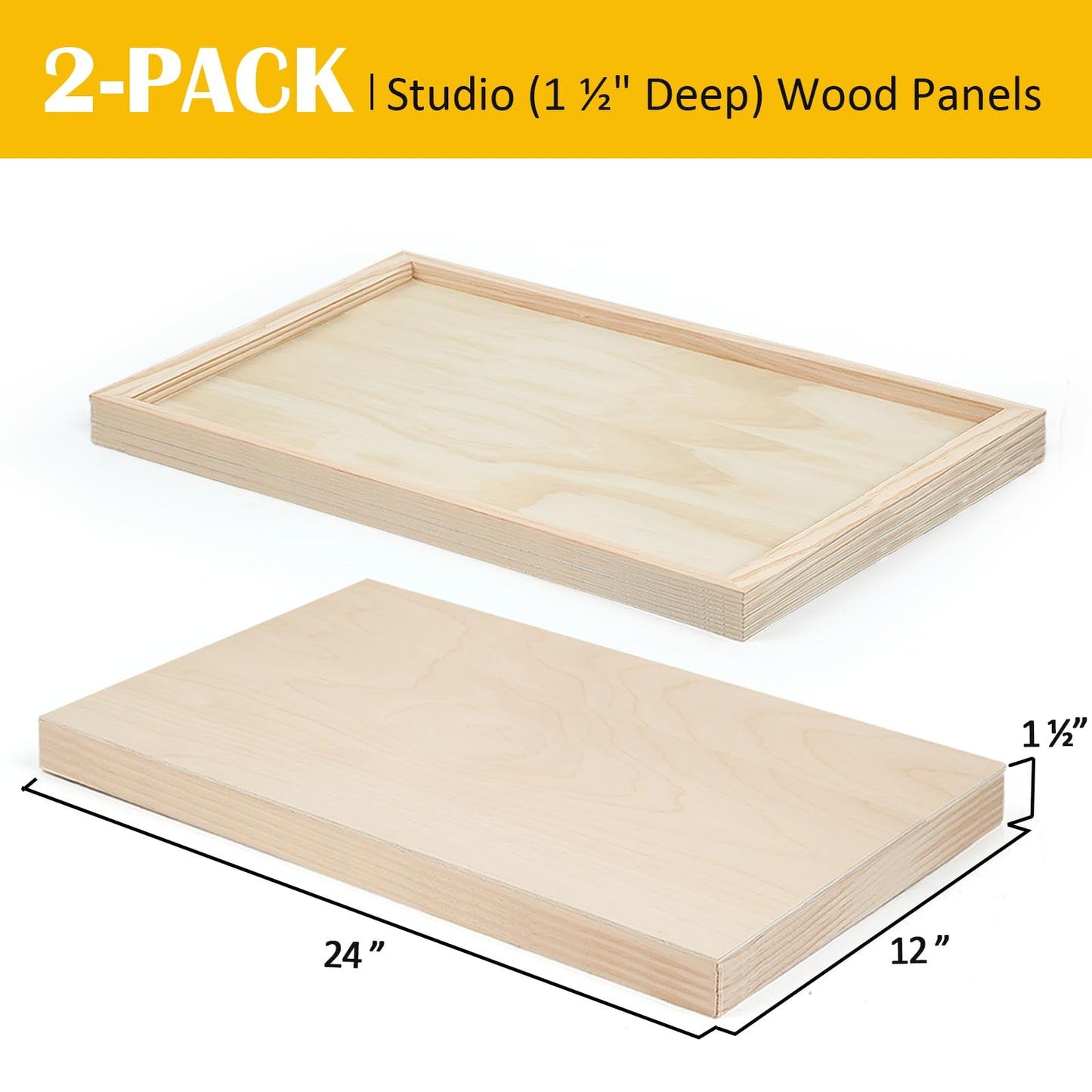 Falling in Art 2 Pack Unfinished Wooden Canvas Panels, 12x24 Gallery Birch Wood Panels Kit, 1 1/2" Deep Art Cradle Boards for Acrylic Painting, Pouring and Burning