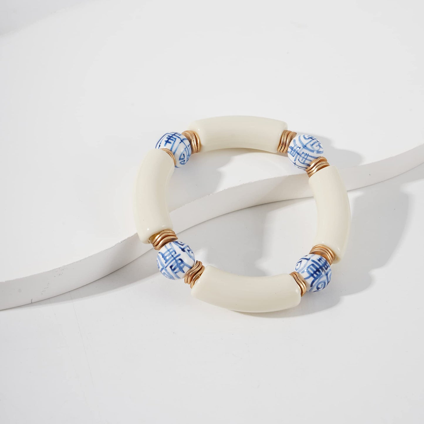 Sajidos Bamboo Tube Bangle Bracelets for Women Stacking Chunky Colorful Acrylic Beads Stretch Bracelets Friendship Summer Beach Bracelet Jewelry (A-Ivory)