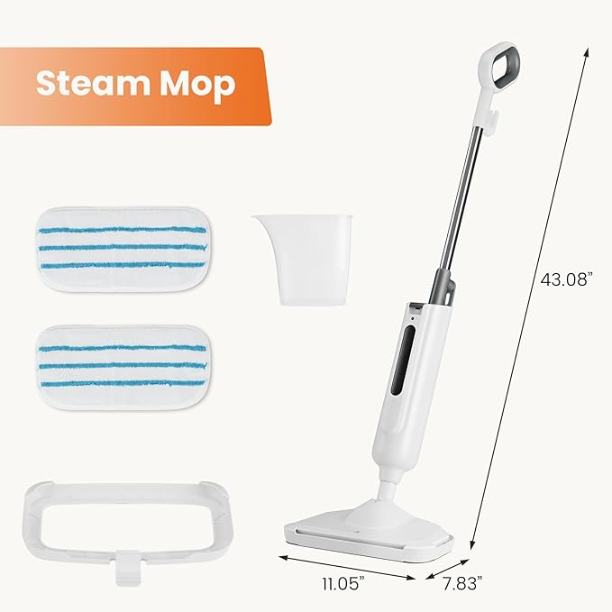 Sweetcrispy Steam Mop for Floor Cleaning,Lightweight Floor Steamer Cleaner for Hardwood/Tile/Laminate Floors Carpet, 2 Washable Pad,White and Grey