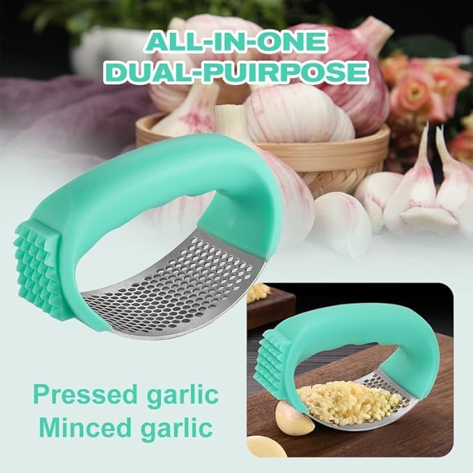 Upgraded Garlic Press Rocker, 2024 New Stainless Steel Garlic Presser, Garlic Mincer Crusher Masher with Peeler and Cleaning Brush, Garlic Chopper for Smash Garlic Kitchen Gadgets Tools (Black)