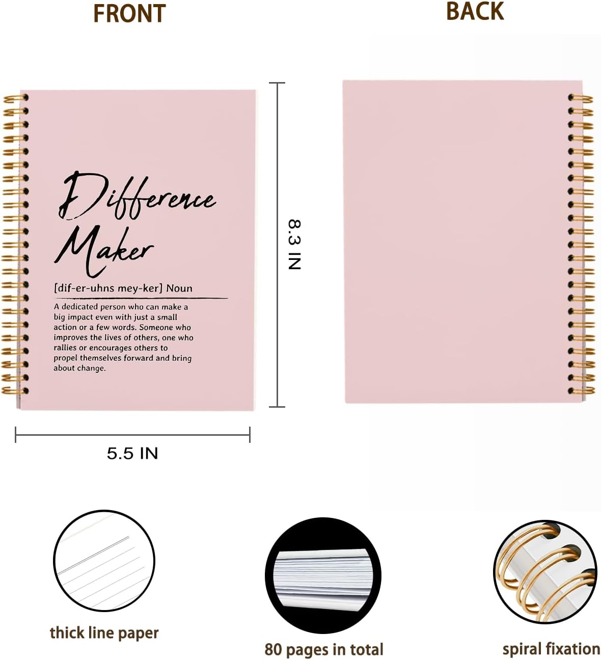 OXW Blush Notebooks for Work, Difference Maker Gift Meeting Notebook Journal for Writing, Employee Appreciation Gifts, Thank You Gifts for Women Men Leader Mentor Boss Manager, 5.5"x8.3"