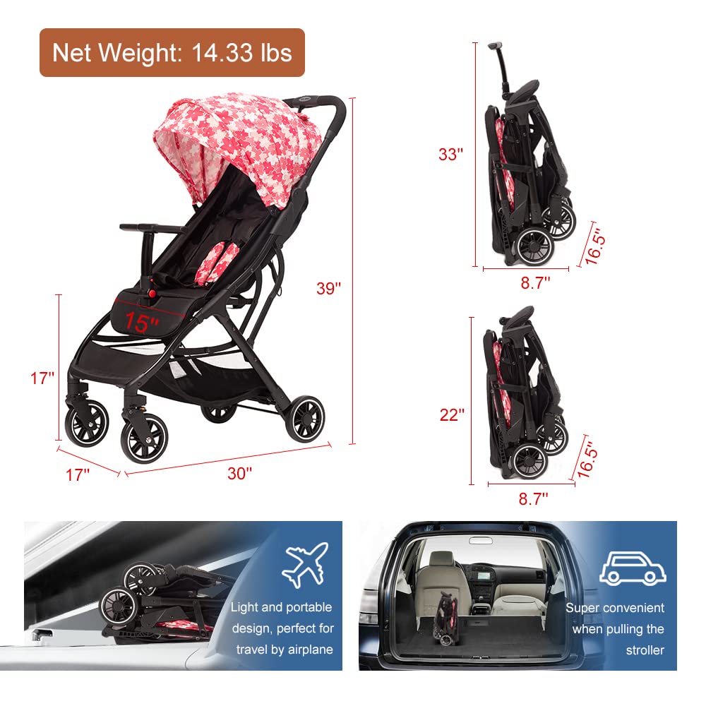 COOL KIDS Portable Stroller with Automatic Fold，Lightweight Umbrella Stroller with Pop Out Sun Canopy，Compact Stroller for Travel