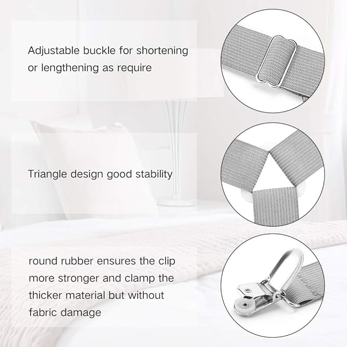 Foloda Bed Sheet Holders, 8 pcs Adjustable Fitted Sheet Straps for Bed Corner, bedsheet Holder Clips Fasteners Suspenders Locker Gripper Scrunchie, Keep Sheet in Place